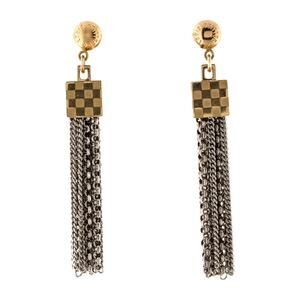 Louis Vuitton Damier Charlie Drop Tassel Chain Two Tone Brass Earrings Jewelry
